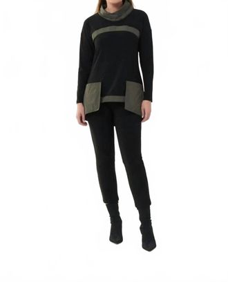 Joseph Ribkoff Candace Contrast Cowl Neck Pocket Tunic In Black