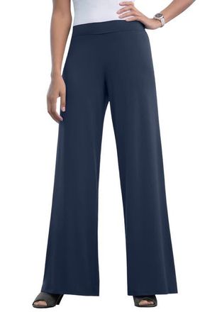 Jessica London Stretch Knit Wide Leg Pant in Navy at Nordstrom, Size 32Short
