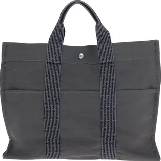 Herm&egrave;s Gray Polyamide Polyester Handbag Tote Bag (Pre-Owned)