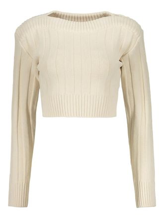 Low Classic Geribbelde trui - Beige