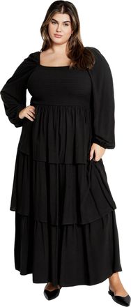 City Chic Womens Plus Size Maxi Dahlia Tiered PLN in Black Dress, 26