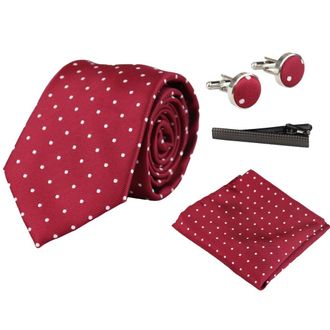 PAUL ANDREW Polka Dot Tie Pocket Square Cufflinks Clip Set