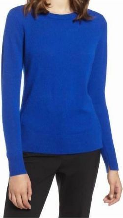 Halogen Crewneck Cashmere Lightweight Side Slits Mazarene Sweater In Blue