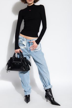 Diesel T-MOKKY-LS-MICRODIV Ribbed Top, Womens, Black