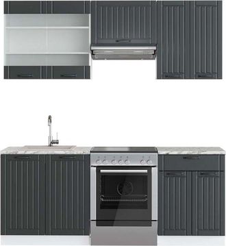 Vicco Mueble De Cocina Fame-line, Antracita Casa De Campo/blanco, 200 Cm, Et M&aacute;rmol