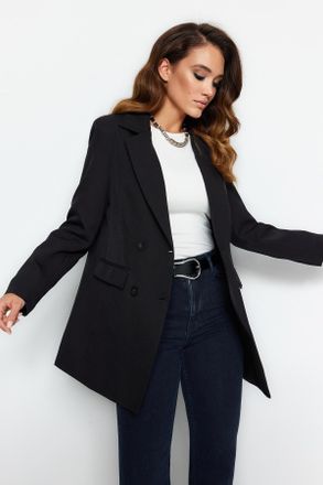 Trendyol Modest Dames Zwart Effen Lang Regular fit Modest Blazers