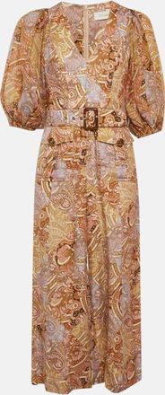 Zimmermann Multicolour Paisley Print Linen Belted Concert Jumpsuit