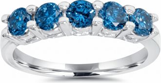 Pompeii3 3/4ct Blue Diamond Wedding Ring 14K White Gold Size Selectable