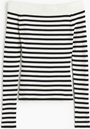 H&M Schulterfreies Shirt in Rippstrick - Beige