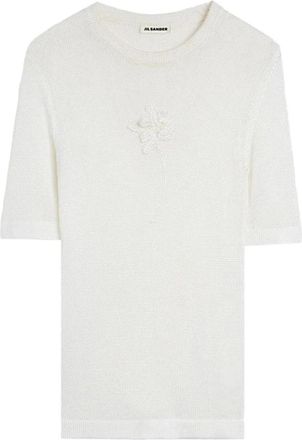 Jil Sander Gehaakte T-shirt met bloemen - Dames - T-shirts - Wit - S - Katoen - Tops