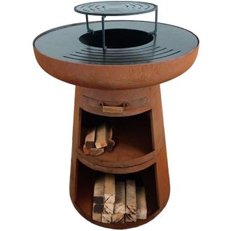 Purline Purline - Barbacoa Redonda Con Plancha De Acero Redonda Y Grill Marron