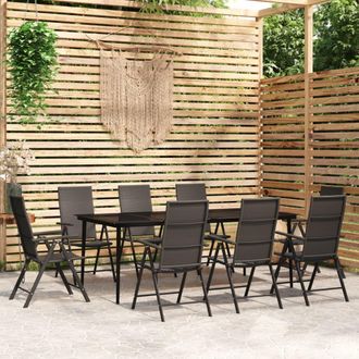 vidaXL Juego De Comedor Para Jard&iacute;n 9 Piezas Negro Vidaxl