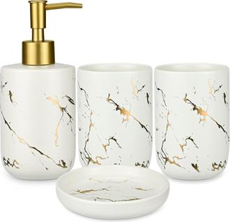 OEM Juego De Accesorios De Ba&ntilde;o De Lujo En Cer&aacute;mica Y M&aacute;rmol, 2 Portacepillos De Dientes, Color Blanco