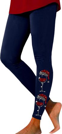 Generic Xmas Leggings Women High Waisted Stretchy Fabric with Christmas Themed Designs Including Santa Reindeer Snowflakes Perfect for Yoga Running Gym (Navy-