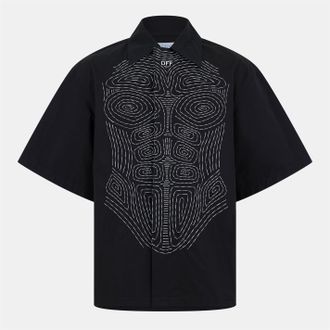 Off-white Mens Off White Regular Fit Point Collar Short Sleeve Shirt in Black/White - Multicolour - Size Medium