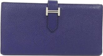 Herm&egrave;s Bearn Blue Chevre Leather Wallet (Bi-Fold) (Pre-Owned)