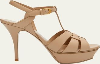 Saint Laurent Tribute Leather T-Strap Platform Sandals