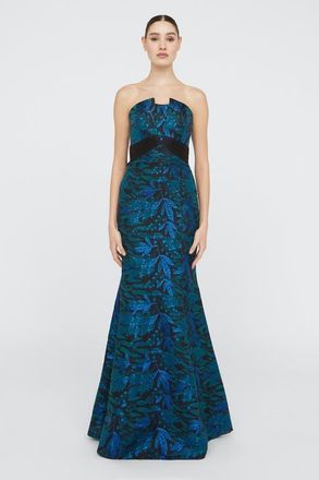 Theia Fernanda Strapless Gown in Black /Emerald at Nordstrom, Size 10