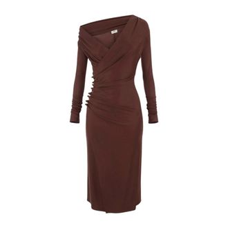 Elisabetta Franchi Midi Dresses, female, Brown, Size: XL Jersey Dress with Jewel Buttons