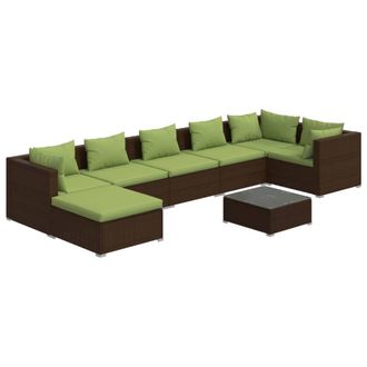 vidaXL Set Sof&aacute;s De Jard&iacute;n 8 Piezas Y Cojines Rat&aacute;n Sint&eacute;tico Marr&oacute;n Vidaxl