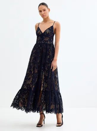 Michael Kors Michael Michael Kors - Womens Long midnight blue lace dress