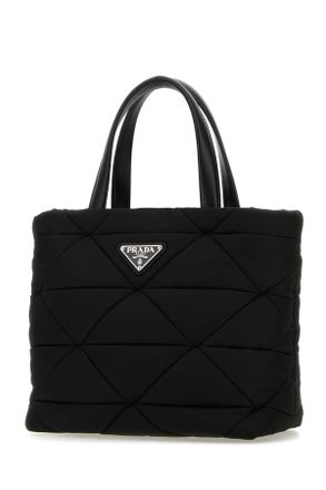 Prada Womens Quilted Re-Nylon Top Handle Bag Black