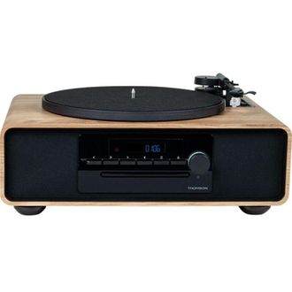 Thomson Mic300tt micro catena 60w bluetooth 5.0 con giradischi integrato - lettore cd de, radio fm, usb lettore (mp3) - telecomando - colore legno/nero