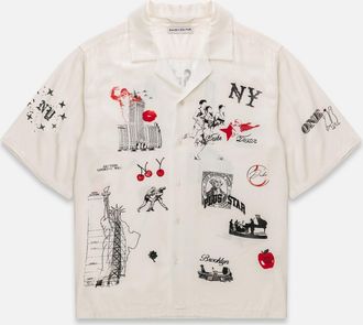 Duke + Dexter Duke + Dexter, Mens NY Sketch Vintage White + Red + Black Shirt, Size XXL