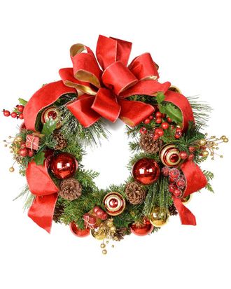 Creative Displays Inc. 28In Red & Gold Decorated Evergreen Wreath