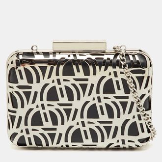 Aigner Tesora Black Leather And Metal Cut-Out Minaudiere Chain Clutch