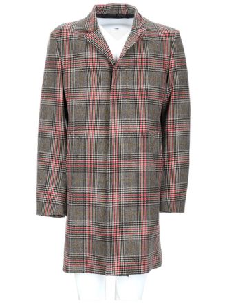 Brian Dales Mid-Length Plaid Coat with Structured Collar and Tailored Fit