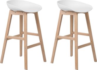 Beliani Beliani - Juego De 2 Taburetes De Bar De Madera Clara Y Asiento De Pl&aacute;stico Blanco 85 Cm Silla De Mostrador Micco