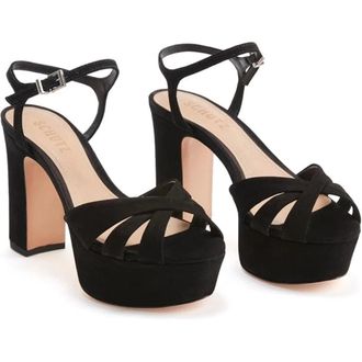 Schutz Schutz Keefa Strappy WomensBlack Suede High-Heel Platform Sandals ZOGG3437
