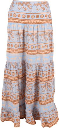 Johanna Ortiz Printed Tiered Maxi Skirt in Multicolor Cotton