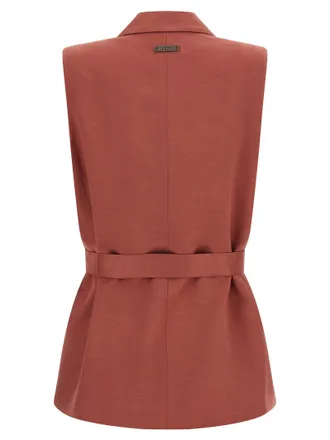 PESERICO Double-Breasted Viscose-Linen Vest - Terracotta