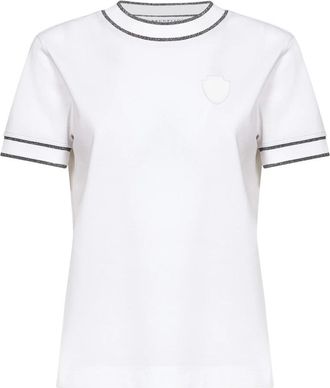 Brunello Cucinelli Sprankelende Katoenen Gebreide Crewneck - Dames - T-shirts - Wit - XL - Katoen - Tops