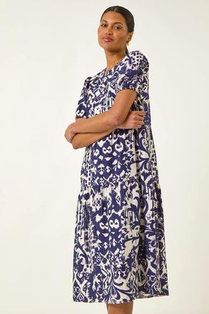 Roman Abstract Print Midi Shirt Dress