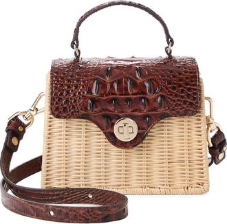 Brahmin Liliana Croc Embossed Leather & Wicker Top Handle Bag in Pecan at Nordstrom