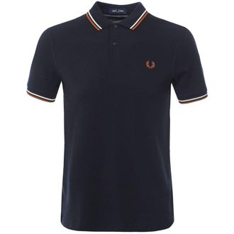 Fred Perry Cr&egrave;mebruin Poloshirt Met Dubbele Kraag En Marineblauwe Kraag