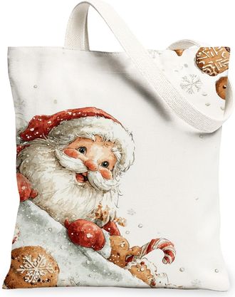 Generic Christmas Canvas Tote Bags, Vintage Santa Claus Design Reusable Shopping Bags, Cute Festive Lightweight Washable Shoulder Strap Canvas for Gifts Trave