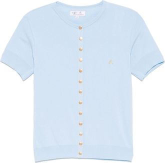 agnès b. logo-embroidered top - women - Cotton - 1 - Blue