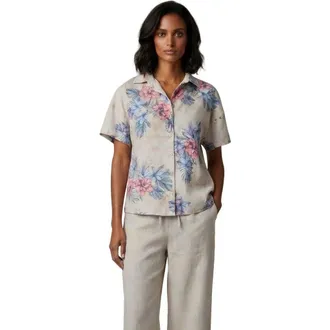 Lords of Harlech Exotic Floral Womens Relaxed Linen Printed Shirt in Exotic Floral Natural at Nordstrom, Size Xx-Large