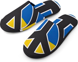 Generic Peace For Ukraine Flannel Mens Slip-on Slippers Winter Warm House Shoes with Rubber Sole for Home Hotel