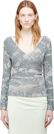ECKHAUS LATTA Merino Wrap Top met V-hals - Dames - Longsleeves - Grijs - M - Wol - Tops