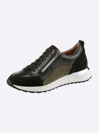 Heine Sneaker HEINE, Damen, Gr. 37, bunt (schwarz, khaki), Glattleder, Leder, Veloursleder, Schuhe Sneaker
