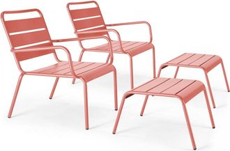 Oviala Lote de 2 sillones reclinables con reposapi&eacute;s de metal arcilla