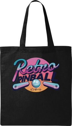 Generic Vaporwave Aesthetic Retro Style Pinball Machine Graphic Natural Ecological Cotton Tote Bag Black