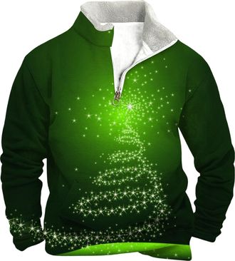 Generic Mens Christmas Sweatshirt Half Zip Stand Collar Fleece Christmas Jumpers for Men Funny Xmas Santa Reindeer Graphic Festive Tops Mens Novelty Xmas Tops