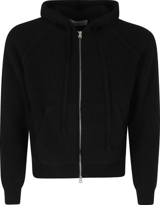 Dunst Black Hooded Knit Wool Zip-Through Knit