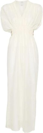 120% Lino V-neck Jurk - Dames - Maxi kleedjes - Wit - L - Katoen - Kleedjes